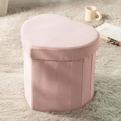 Amazon.com: Ashler Pink Storage Ottoman, Heart Shaped Velvet Foldable Ottoman, Folding Storage Ottoman for Living Room, Bedroom, Kid, Weight Capacity 220 lbs, 25 Liters Capacity, 15 in : Home & Kitchen Pink Storage Ottoman, Grey Storage Ottoman, Foldable Ottoman, Ottoman For Living Room, Pink Storage, Storage Cube Ottoman, Bedroom Kid, Velvet Footstool, Storage Stool