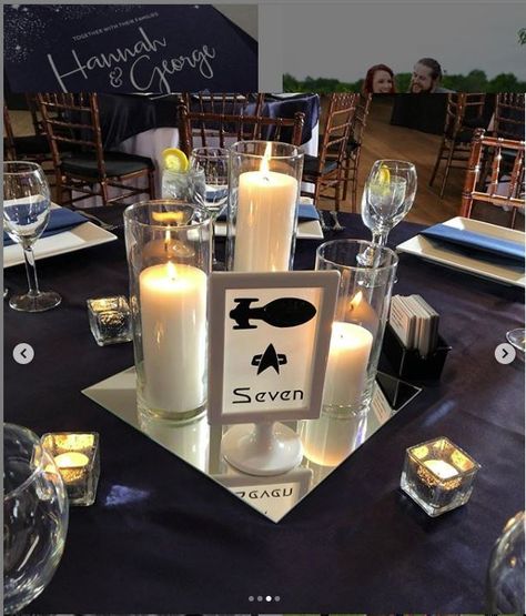 Star Trek Center Piece Star Trek Wedding Ideas, Star Trek Decorations, Star Trek Wedding Theme, Star Trek Party, Star Trek Wedding, Geeky Wedding, Wedding Centerpieces Diy, Wedding Aesthetic, Sister Wedding