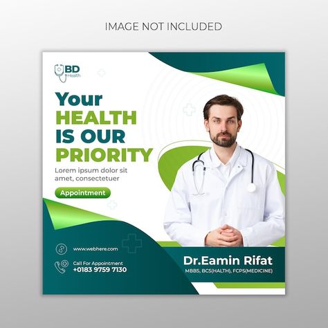 Medical health consultant banner templat... | Premium Vector #Freepik #vector #doctor-poster #doctor-post #hospital-poster #doctor-template Hospital Poster Design Ideas, Medicine Social Media Design, Hospital Poster Design, Doctor Template, Hospital Poster, Doctor Banner, Health Consultant, Medical Post, Doctor Poster