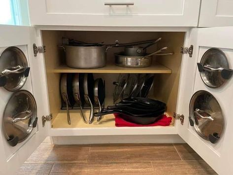 Pots And Pans In Pantry, Kitchen Organisation Pots And Pans, Under Cabinet Pot And Pan Storage, Organize Kitchen Pots And Pans, Small Kitchen Organization Pots And Pans, Storage For Pots And Pans Small Spaces, Apartment Pots And Pans Storage, Under Counter Pot And Pan Storage, Lots And Pans Organization