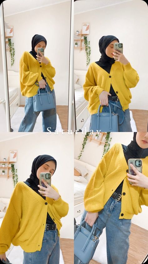 Yellow Hijab Outfit Casual, Yellow Outfit Ideas Hijab, Hijabi Outfits Casual Winter, Casual Hijabi Outfits, Yellow Hijab Outfit, Yellow Hijab, Ootd Yellow, Casual Winter Fashion, Outfit Ideas Hijab