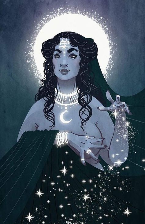 Moon Goddess Art, Witch Drawing, Moon Witch, Goddess Artwork, Feminine Art, Triple Goddess, Mythology Art, Mother Of Dragons, Goddess Art