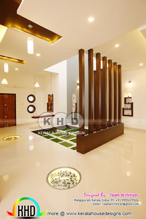 Team Architizer showcasing a 5 bedroom full work finished Kerala home design with interior photographs Kerala Home Design, Wall Partition Design, Kerala Home, Bidet Attachment, Ceiling Design Living Room, Pooja Room Door Design, Kerala House Design, Kerala Houses, Pooja Room Design