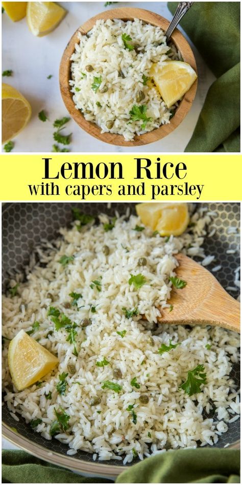 Side Dishes For Salmon, Capers Recipe, Parsley Recipes, Rice Side Dishes, Lemon Rice, Salmon Dinner, Side Dish Recipes Easy, Rice Dishes, Rice Recipes