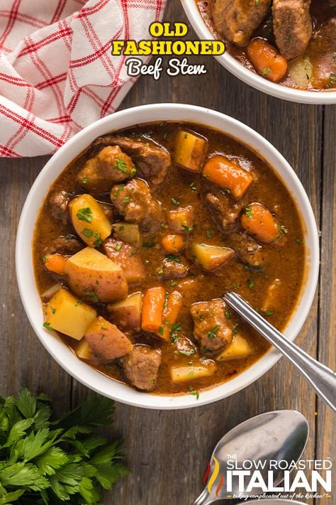 Old Fashioned Beef Stew + Video - The Slow Roasted Italian Beef Stew Video, Beef Stew Stove Top, Old Fashioned Beef Stew, Easy Beef Stew Recipe, Slow Roasted Italian, Easy Beef Stew, Hearty Beef Stew, The Slow Roasted Italian, Pot Beef Stew