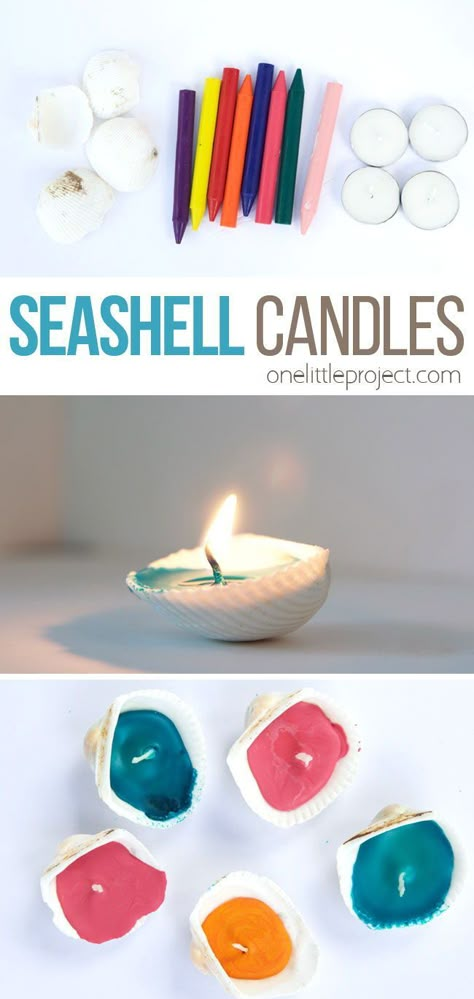 Girl Birthday Party Crafts, Seashell Candles, Homeschool Projects, Crafts For Teens To Make, Shell Candles, Summer Craft, Birthday Party Crafts, Vbs Crafts, Quick Crafts