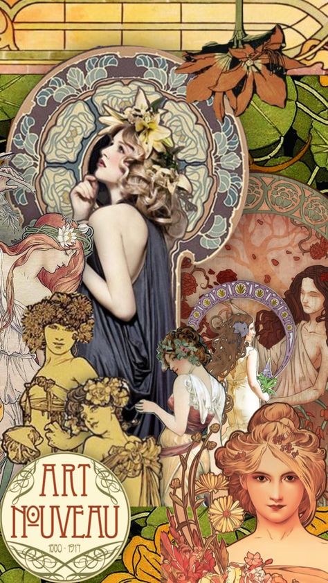 20s Wallpaper Vintage Wallpapers, Art Nouveau Collage, Art Nouveau Makeup, Art Nouveau Mood Board, Vintage Victorian Aesthetic, Nouveau Aesthetic, Moodboard Art, Historical Makeup, Mood Board Fashion Inspiration