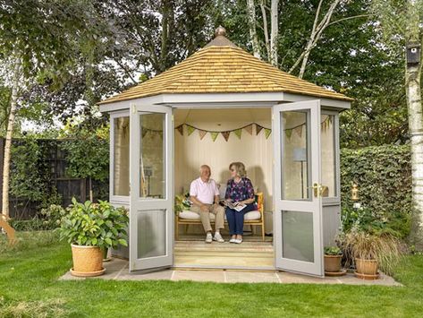 Sunrooms | Scotts of Thrapston Octagonal Summer House, Large Sunroom, Small Sunroom, Cedar Shingle Roof, Courtyard Ideas, Corner Summer House, Roofing Options, Summer Houses, Timber Buildings