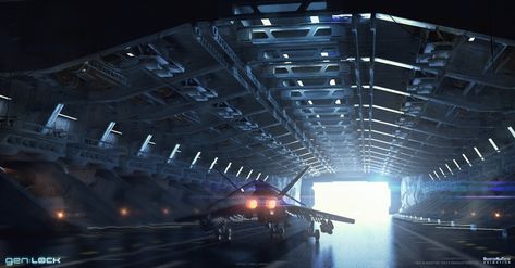 ArtStation - Vanguard Aircraft Hangar Runway, Ian Llanas Episode Ideas, Oc Story, Scifi City, Aircraft Hangar, Sci Fi Architecture, Sci Fi Props, Spaceship Interior, Base Building, Sea Of Stars