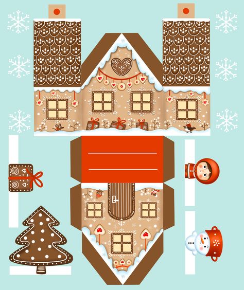 VAI Diy Paper Gingerbread House, Gingerbread House Template Printable, Gingerbread House Pattern, Paper House Template, Santa's House, Diy Christmas Village, House Template, Illustration Product, Glitter Houses