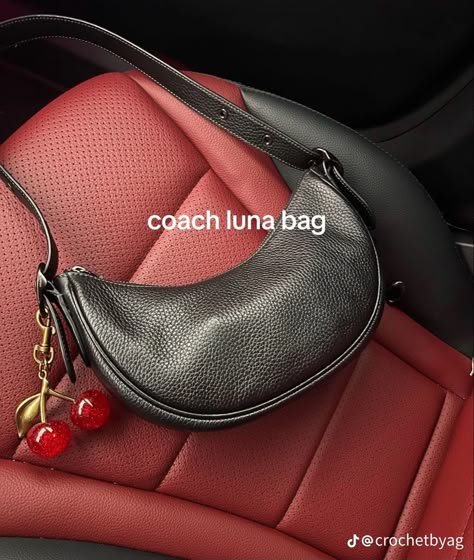 Luna Coach Bag, Coach Luna Bag Outfit, Coach Cherry Bag Charm, Cherry Coach Charm, Coach Luna Shoulder Bag, Cherry Bag Charm, Coach Bags With Charms, Coach Bag With Cherry Charm, Coach Bag With Charms