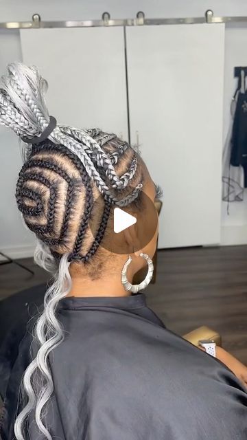 Silver Cornrows Braids, Gray Hair Braids Black Women, Grey Braids Hairstyles, Gray Braids For Black Women, Silver Braids For Black Women, White Braids For Black Women, Gray Braids For Black Women Silver Hair, Salt And Pepper Braids Black Women, White Hair Braids