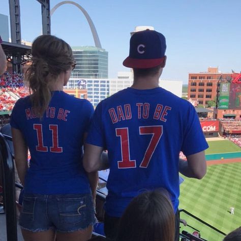 Our first pregnancy announcement. We had 20 family members at the baseball game and wore jerseys over our reveal tshirts. After awhile we took the jerseys off, stood in front of the family, and waited for them to notice! Everyone was so shocked and loved it!!! Baseball Pregnancy Announcement, First Pregnancy Announcements, Mommy Outfits, Pregnancy Photography, Pregnancy Announcements, Baby Announcements, First Pregnancy, Baseball Game