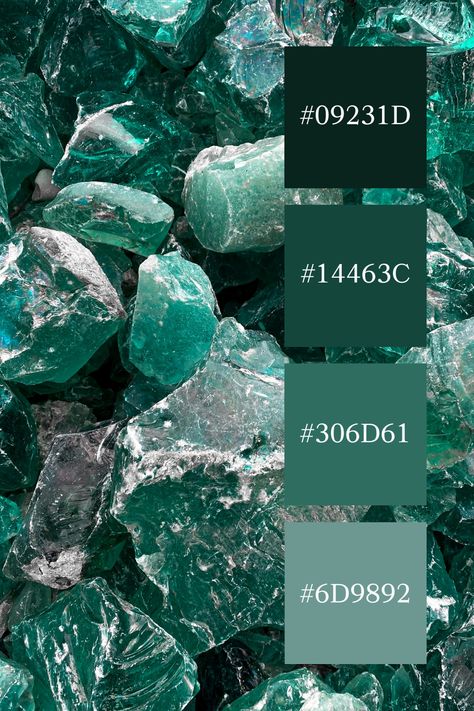 The "emerald green color palette" is captured through a close-up of rough, crystalline emerald stones. The varying shades of green, from deep and intense to lighter, more transparent hues, highlight the natural beauty and texture of the gems. Emerald Color Pallete, Emerald Colour Combinations, Color Scheme Emerald Green, Emerald Color Palette, Zen Color Palette, Emerald Green Color Palette, Color Scheme Generator, Green Color Combinations, Green Color Palette