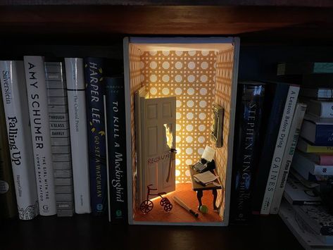 The Shining Book, Book Nook Diorama, Book Nook Shelf, Shelf Insert, Tulip Candle, Stephen King Books, Horror Decor, Creepy Horror, Tiny World