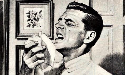 What Strengthens and Weakens Our Integrity - Part 3: Stop the Spread of Immorality | The Art of Manliness Sneeze Drawing Reference, Sneezing Illustration, Illustration Man, Red Scare, Men Are Men, Art Of Manliness, Cold Cream, A Sheep, Pretty Skin