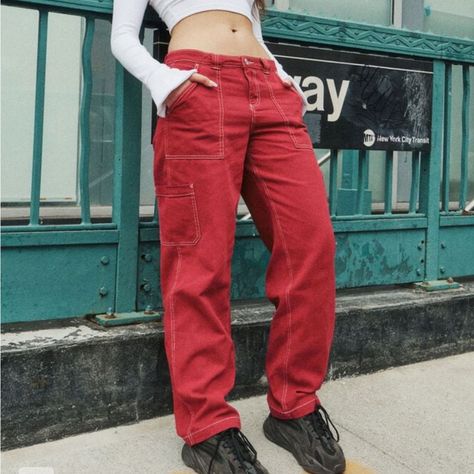 - Brand New - Tags - Perfect Condition - Never Worn - Make An Offer! Red Cargo Pants Outfit, Red Shirt Outfits, Red Cargo Pants, Garage Jeans, Cargo Pants Outfit, Fits Inspo, Green Cargo Pants, Tomboy Style Outfits, Red Pants