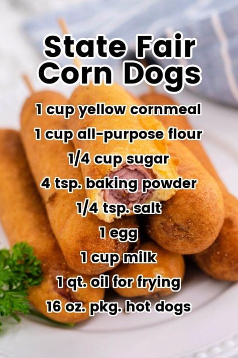 State Fair Corn Dogs, Fair Corn Dogs, Food Recipes Beef, Corn Dogs Recipe, Corn Dog Batter, Homemade Corndogs, Corndog Recipe, State Fair Food, Hot Dogs Recipes