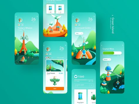 Green Island Game App by JzhDesigner on Dribbble Iphone Interface, Ui Design Mobile, Idle Game, Ui Ux 디자인, Green Island, Game Gui, Game Interface, Game Ui Design, Mobile Ui Design