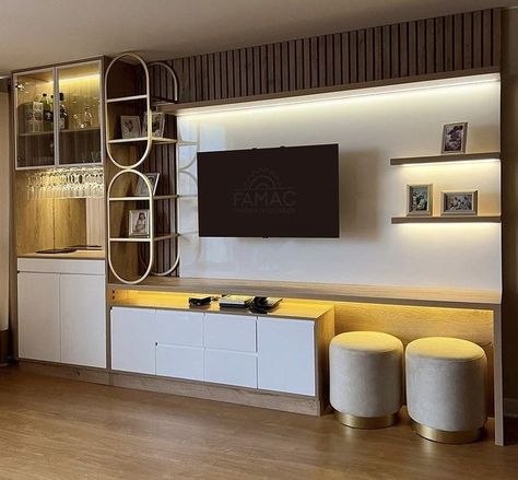 Tv Unit With Bar Cabinet, Bar Wall Unit, Game Room Loft, Entertainment Area Ideas, Centro Tv, Small Living Area, Apartment Tv, Tv Bar, Tv Cabinet Living Room