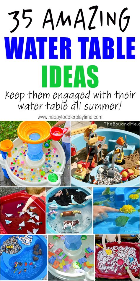 35 Amazing Water Table Ideas for Summer - HAPPY TODDLER PLAYTIME Water Table Ideas, Summer Activities For Toddlers, Water Table Activities, Baby Play Activities, Summer Fun For Kids, Baby Learning Activities, Water Table, Toddler Play, Busy Toddler