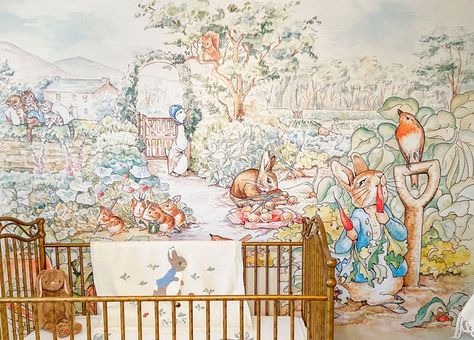 Woods Mural, Monochrome Baby Room, Peter Rabbit Wallpaper, Animal Wall Mural, Kids Wall Mural, Beatrix Potter Nursery, Cartoon Garden, Peter Rabbit Nursery, Nursery Trends