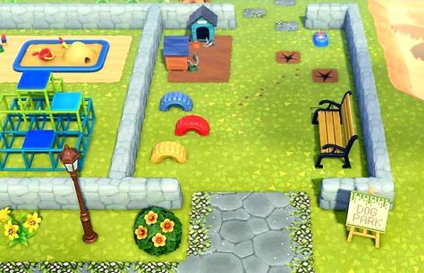 Acnh Dog Park Ideas, Animal Crossing Dog Park, Acnh Dog Park, Dog Sensory, Acnh Tips, Dog Backyard, Dog Boarding Kennels, Kennel Ideas, Dog Bedroom