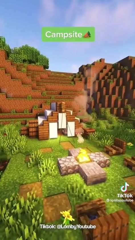 Campsite Minecraft, Minecraft Campsite, Minecraft Inspo, Minecraft Crafts, Minecraft Builds, Minecraft Ideas, Minecraft Designs, Minecraft Houses, Minecraft