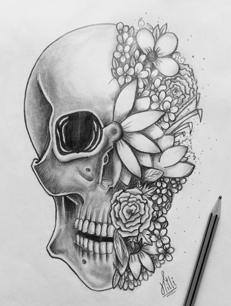 Half Skeleton Half Flower Tattoo, Half And Half Drawings, Skull Art Drawing Pencil, Half Skeleton Half Human Drawing, Half Flower Drawing, Half Skull Drawing, Skull Shading, Pencil Sketches Of Faces, Half Face Drawing