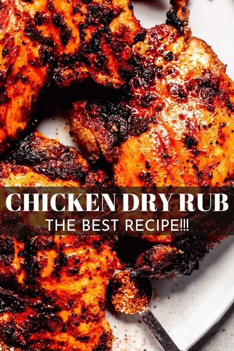 This is the best Chicken Dry Rub for thighs, breasts, wings, or any cut you like! Made from a savory-smoky blend of pantry-staple herbs and seasonings and brown sugar, it’s easy to put together and gives every bite of chicken irresistible flavors. // recipe grilling // recipe ovens Dry Rub Chicken Legs In The Oven, Grilled Chicken Rubs Dry, Rotisserie Chicken Spice Rub, Grilled Wings Recipe Dry Rubs, Dry Rub Chicken Wings In Oven, Chicken Thigh Rub, Chicken Wing Dry Rub Recipes, Dry Rub Chicken Breast, Chicken Dry Rub Recipe