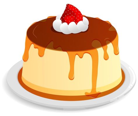 Vector pudín de caramelo con fresa en la... | Premium Vector #Freepik #vector #flan #flan-caramelo #pudin-caramelo #postre-natillas Cook Aesthetic, Caramel Pudding, Flan, Premium Vector, Caramel, Drawings, Quick Saves