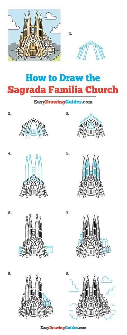 Sagrada Familia Drawing, Barcelona Drawing, Draw Buildings, Church Drawing, Drawing Instructions, Easy Drawing Tutorial, Drawing Lesson, Drawing Tutorials For Kids, Cool Pencil Drawings