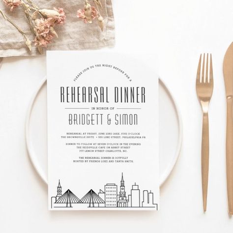 Charleston Rehearsal Dinner | City Skyline Invitation Stylized Illustration, Dinner Party Invitations, Invite Card, Rehearsal Dinner Invitation, Dinner Invitation, Pittsburgh Pennsylvania, Rehearsal Dinner Invitations, Dinner Invitations, Charleston Wedding