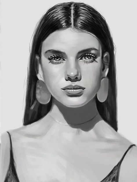 Art Sketches Digital, Greyscale Art, Proportions Drawing, Face Proportions Drawing, Sketches Digital, Digital Face, Face Proportions, Grey Scale, Face Artwork