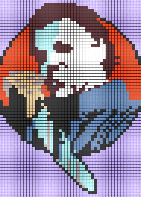 Micheal Myers Pixel Art, Michael Myers Alpha Pattern, Michael Myers Pixel Art Grid, Horror Movie Pixel Art Grid, Horror Movie Alpha Patterns, Horror Movie Perler Bead Patterns, Alpha Patterns Horror, Horror Grid Pattern, Alpha Pattern Halloween