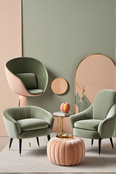 How To Take Center Stage: Eye-Popping Elegance with Sage Green and Peach Chairs [2024] #Ad #homedecor #homedesign #fixhome #Painthome #interiorarchitecture Sage Green And Peach Living Room, Peach Green Living Room, Sage Green And Blush Aesthetic, Light Pink And Green Living Room, Green Peach Bedroom, Green Wall In Living Room, Pistachio Room, Peach Room Ideas, Sage Green Home Office