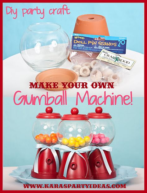 Great idea. Diy Gumball Machine, Gum Machine, Diy Party Crafts, Bubble Gum Machine, Candyland Birthday, Candyland Party, Gumball Machine, Karas Party Ideas, Chewing Gum