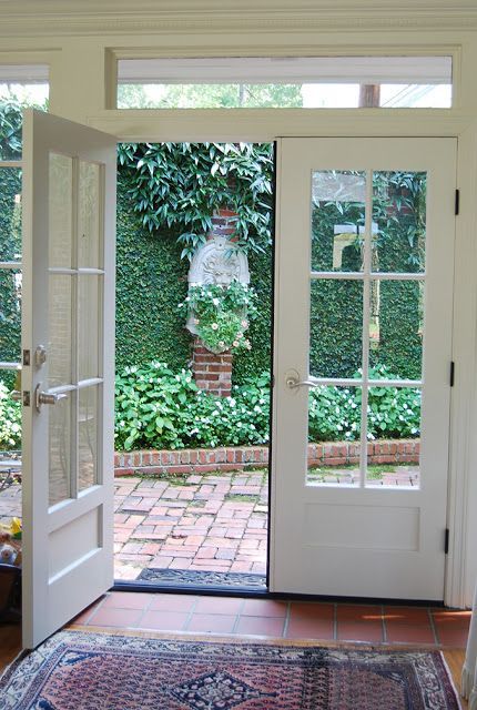 Follow The Yellow Brick Home - Natural interior Design Tips For Bringing The Outdoors Victorian Patio Doors, Exterior Door Styles, French Doors Exterior, French Doors Patio, Casa Vintage, Front Patio, Brick Patios, Open Door, Garden Doors