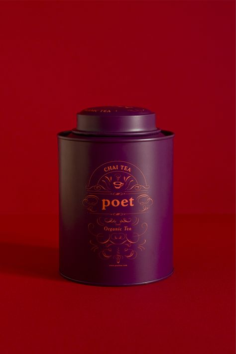 The Simple Elegance of Poet Tea Tin Packaging, Tea Treats, Type Fonts, Tea Packaging Design, Wooden Containers, Coffee Pack, Print Collateral, Simple Packaging, Tea Brands