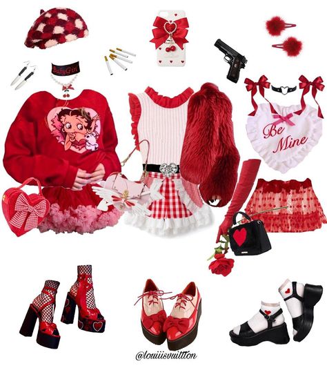 Valentine Oc, Lovecore Fashion, Blythe Pattern, Group Outfits, Kawaii Fashion Outfits, Outfit Look, Girly Outfits, Lookbook Outfits, Teen Fashion Outfits