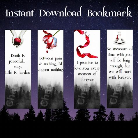 This Twilight bookmark includes a printable digital image to instantly download and print at home. This bookmark would make the perfect gift for a Twilight fan! No need to wait for shipping, simply download the print and cut it out. Laminate your bookmark to ensure it lasts for a long time.  * No physical product will be shipped, * This file is not editable. * Print at home on cardstock or photo paper or      send to a print shop to be printed. * Laminate for long-term use. * Use a paper cutter for perfect straight lines. Once your payment clears you will receive an email from Etsy with your order ready to download. There will also be and instant link at checkout to download digital files.  You can access your downloadable files at any time through your Etsy purchase page. You will need to Twilight Bookmark, Twilight Bella And Edward, Twilight Book, Twilight Series, Twilight Fans, Cut It Out, Book Markers, Bookmarks Handmade, Book Binding