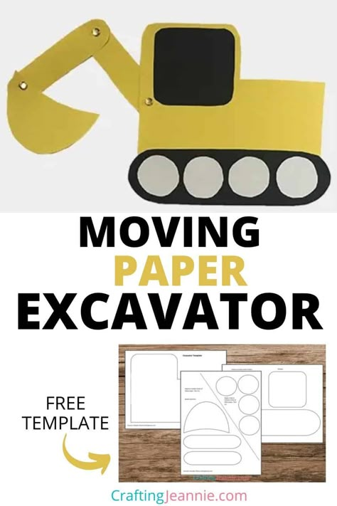 Make this construction paper excavator with your classroom, scouts or at home. Do your kids love construction vehicles? They will love this toddler excavator craft. This construction vehicle craft is perfect for Preschool, Kindergarten, Elementary School, Scouts or Birthday Parties. Get the FREE Template Printable & Instructions for this Easy Excavator Craft for preschoolers #CraftingJeannie #ConstructionCraft #preschoolcraft Excavator Activities Preschool, Construction Vehicle Crafts Preschool, Excavator Craft Preschool, Construction Theme Crafts Preschool, Construction Activities For Preschool, Construction Themed Crafts, Construction Preschool Crafts, Construction Crafts For Toddlers, Preschool Construction Crafts