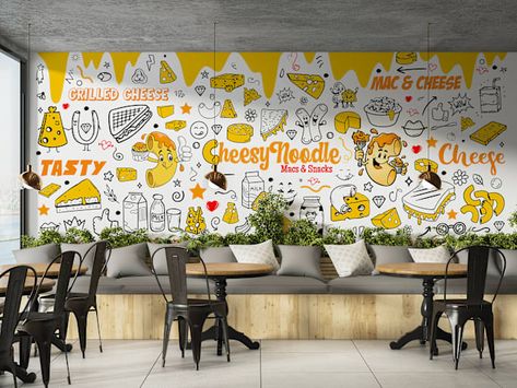 Restaurant Wall Mural, Doodle Mural, Food Mural, Office Wall Graphics, Doodle Wall, Restaurant Wall Art, Floor Graphics, Shop Facade, Wall Art Mural