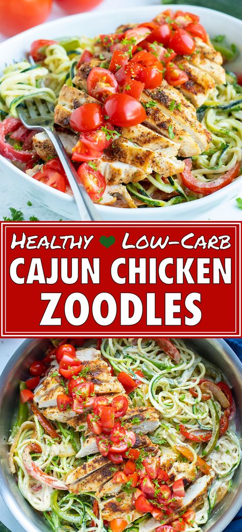 Dinner Recipes With Zucchini, Recipes With Zucchini Noodles, Low Carb Cajun, Cashew Alfredo, Recipes With Zucchini, Chicken Zoodles, Meals Aesthetic, Zucchini Noodles Recipe, Zucchini Zoodles