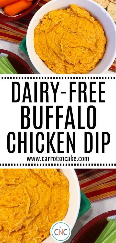 Easy and delicious dairy-free Buffalo Chicken Dip Dairy Free Buffalo Chicken Dip, Dairy Free Buffalo Chicken, Dip Dairy Free, Crowd Appetizers, Buffalo Chicken Dip Ingredients, Dairy Free Appetizers, Buffalo Dip, Spreads Recipes, Buffalo Chicken Dip Easy