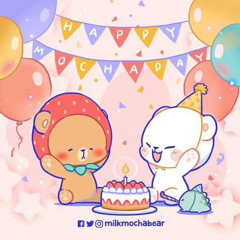 Milk Mocha Bear, Milk And Mocha, Mocha Bear, Always Be Happy, Milk & Mocha, Cute Bear Drawings, Bear Drawing, Cute Kawaii Animals, Birthday Wish