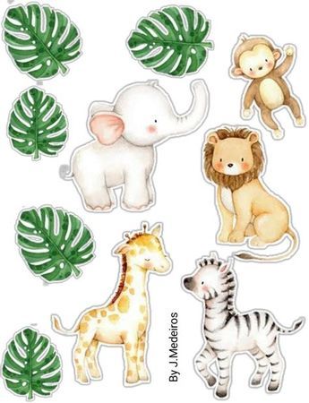 Jungle Cake Topper, Topper Safari, Jungle Birthday Cakes, Safari Baby Shower Cake, Décoration Baby Shower, Jungle Theme Cakes, Safari Animals Birthday, Safari Baby Animals, Idee Babyshower