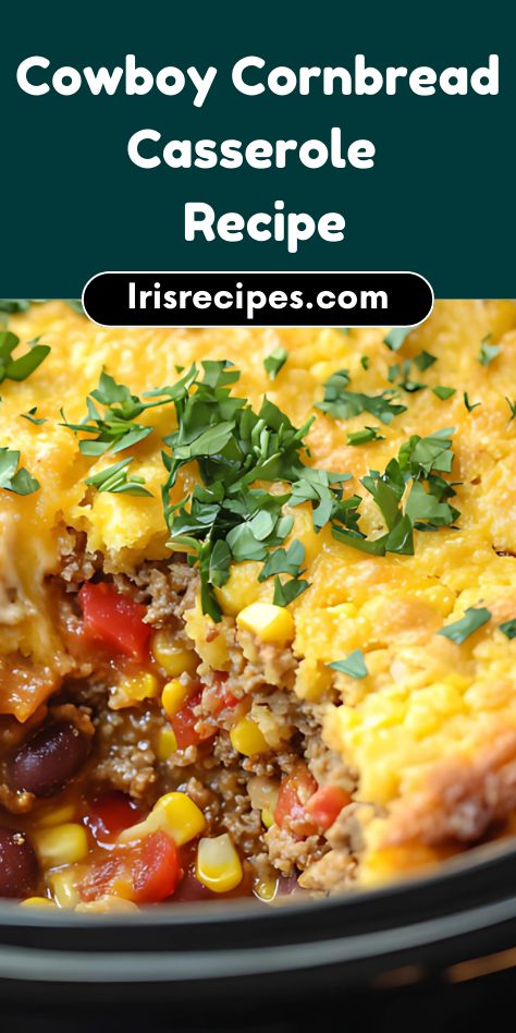 This Easy Cowboy Cornbread Casserole is a must try A flavorful mix of seasoned ground beef, sweet cornbread, and gooey cheese, it’s the ultimate comfort food. Perfect for busy weeknights or potlucks, this dish is quick, filling, and family-approved. Save this Pin for an easy and delicious dinner idea Cornbread Cowboy Casserole, Meal With Ground Beef, Cowboy Cornbread Casserole, Cowboy Cornbread, Crockpot Ground Beef Recipes, Slow Cooker Dinner Ideas, Fluffy Cornbread, Crockpot Ground Beef, Ground Beef Beans