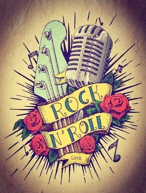 Music Lyric Tattoos, Rock And Roll Tattoo, Rock N Roll Tattoo, Rockabilly Mode, Rockabilly Tattoo, Rockabilly Art, Rock Tattoo, Rock N Roll Art, Musica Rock