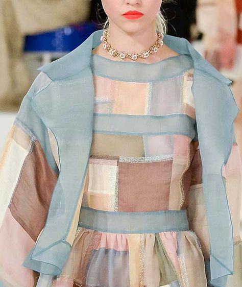 Pattern Report | Chanel Plays with Quilting | Pattern People Sheer Patchwork, Patchwork Print, Runway Quilt Pattern, Quilting Fashion, Silk Patchwork, Quilt Fashion Runway, Sheer Skirt Runway, Patchwork Fashion, Fancy Shirt